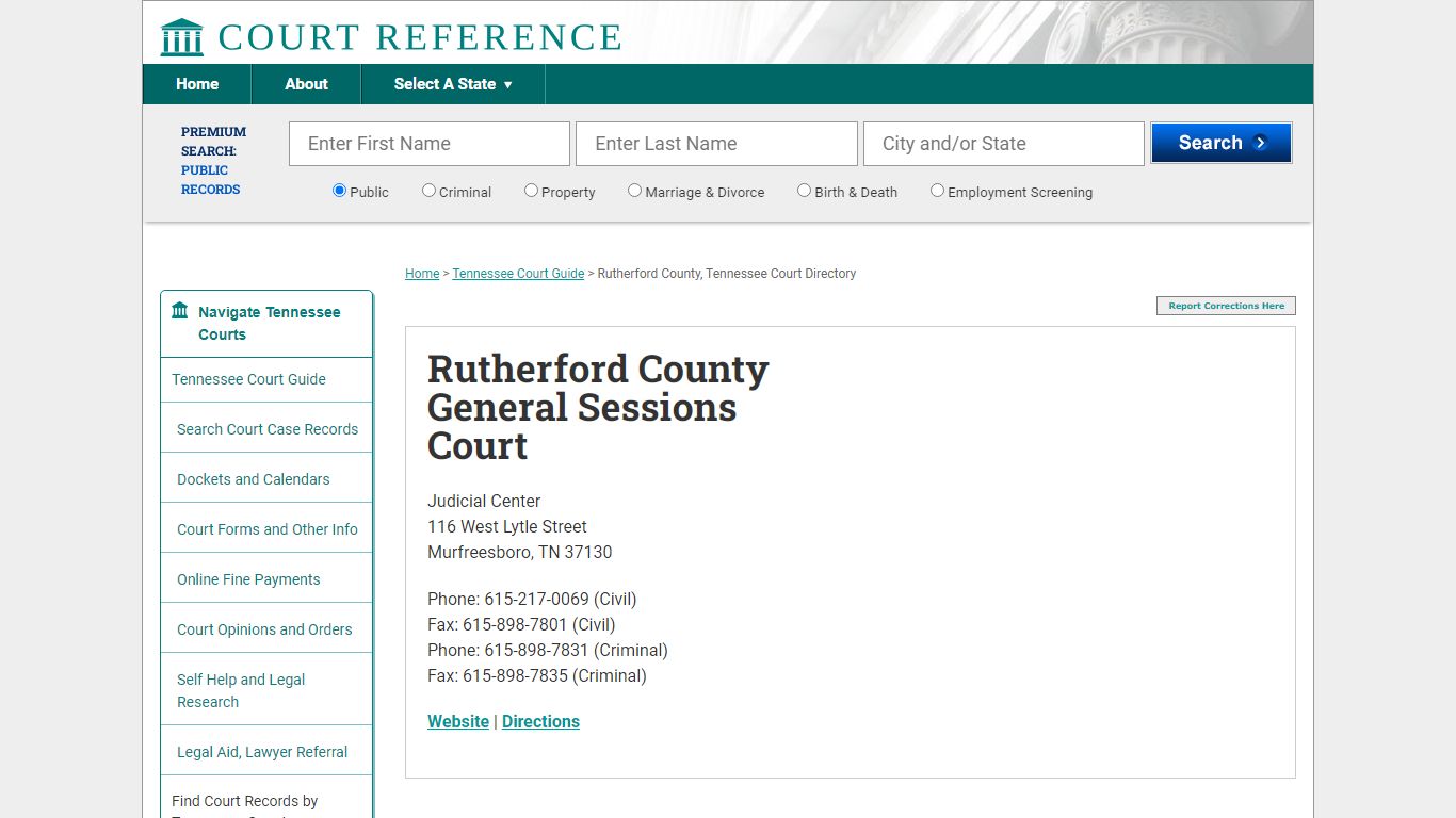 Rutherford County General Sessions Court - CourtReference.com